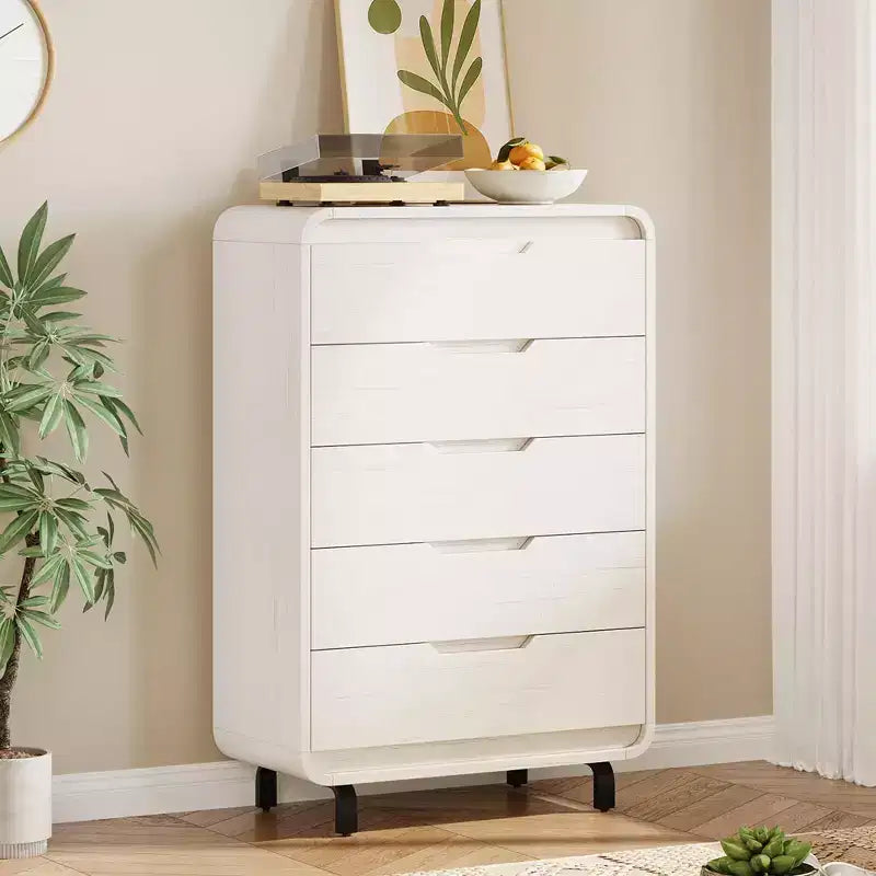 Commode à 5 tiroirs pour chambre à coucher, commode moderne haute de 48 pouces en bois avec grand espace de rangement en bois, commode pour salon, couloir