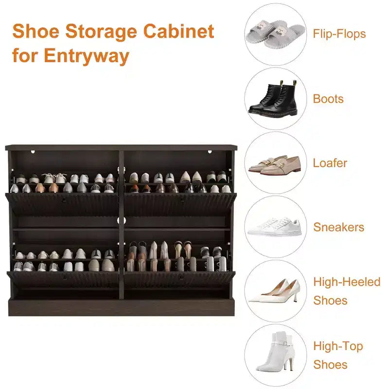Meuble à chaussures avec 4 tiroirs basculants, meuble à chaussures en bois cannelé caché avec étagère réglable, meuble de rangement de chaussures autoportant pour entrée ou couloir