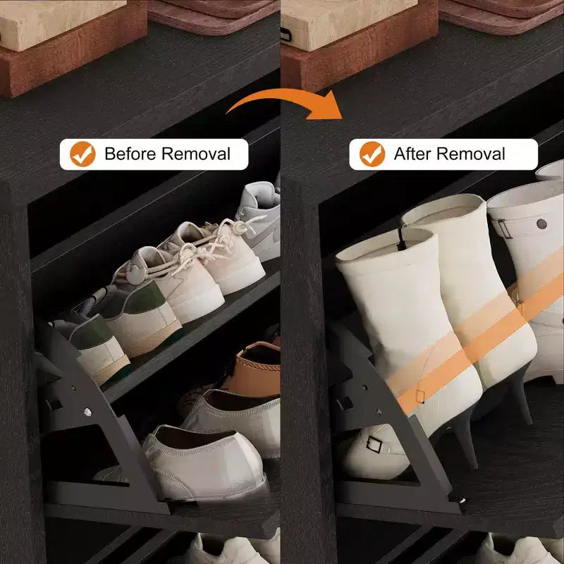 Meuble à chaussures avec 4 tiroirs basculants, meuble à chaussures en bois cannelé caché avec étagère réglable, meuble de rangement de chaussures autoportant pour entrée ou couloir
