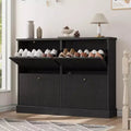 Shoe Cabinet with 4 Flip Drawers, Hidden Wooden Fluted Shoe Cabinet with Adjustable Shelf, Freestanding Shoe Storage Cabinet for Entryway Hallway