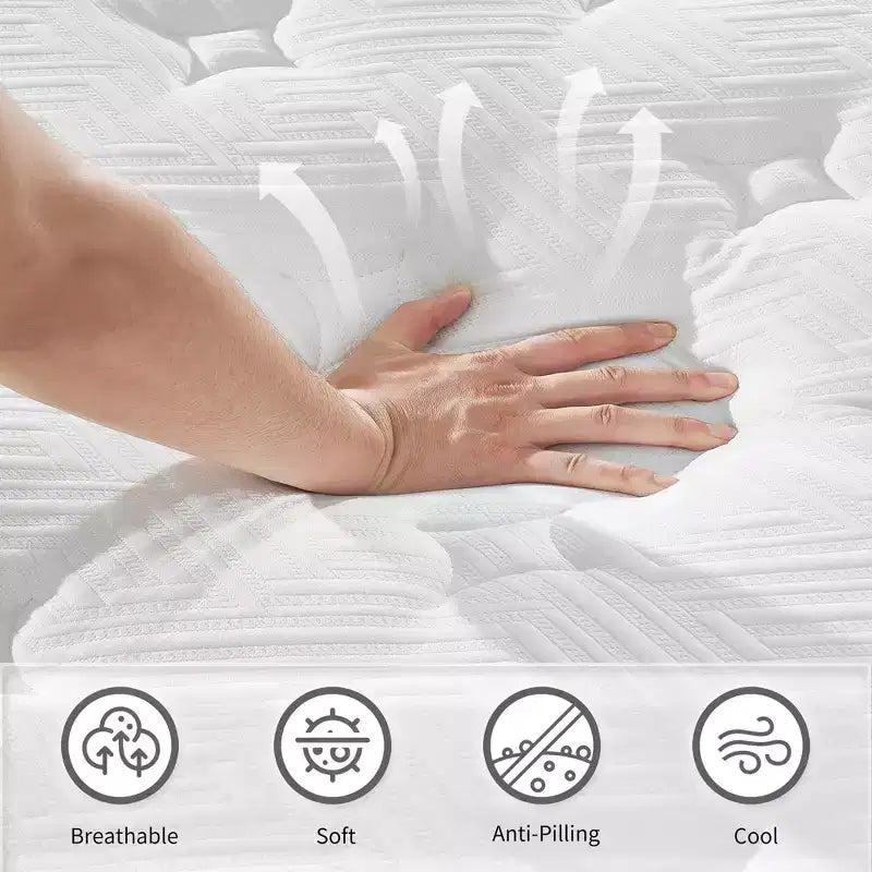 Matelas hybride de 30 cm, Housse respirante et certifiée fraîcheur, Mousse à mémoire de forme et ressorts ensachés individuellement, Soutien mi-ferme