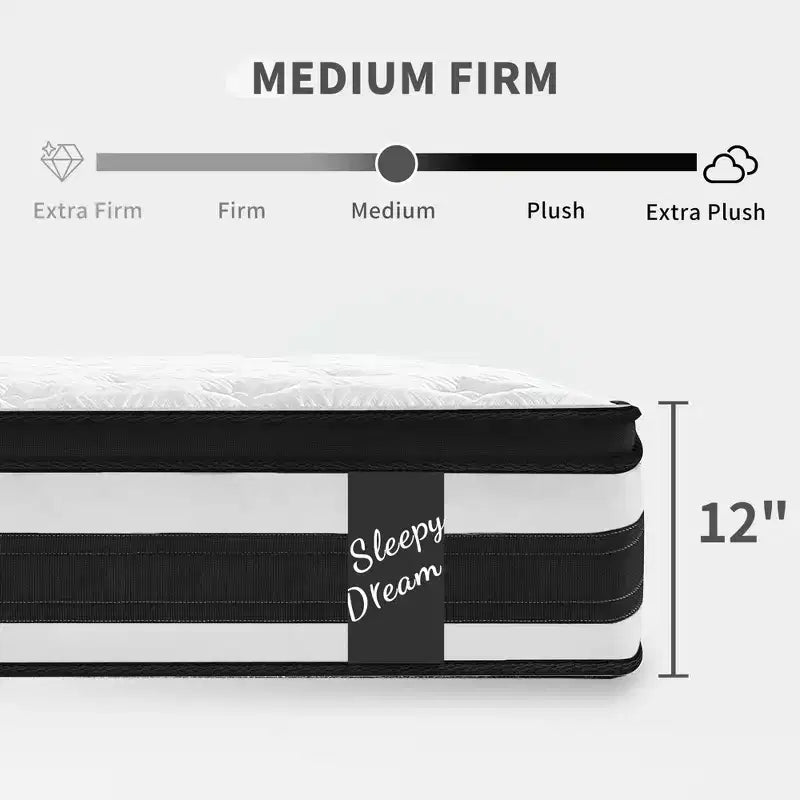 Matelas hybride de 30 cm, Housse respirante et certifiée fraîcheur, Mousse à mémoire de forme et ressorts ensachés individuellement, Soutien mi-ferme