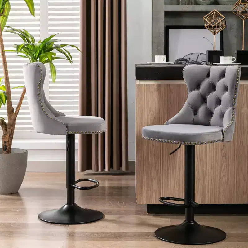 2 tabourets de bar pivotants en velours, hauteur réglable, dossier capitonné, rembourrage moderne pour cuisine, pub, salle à manger