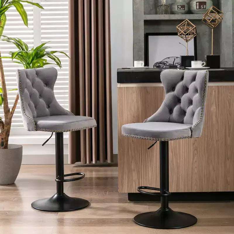 2 tabourets de bar pivotants en velours, hauteur réglable, dossier capitonné, rembourrage moderne pour cuisine, pub, salle à manger