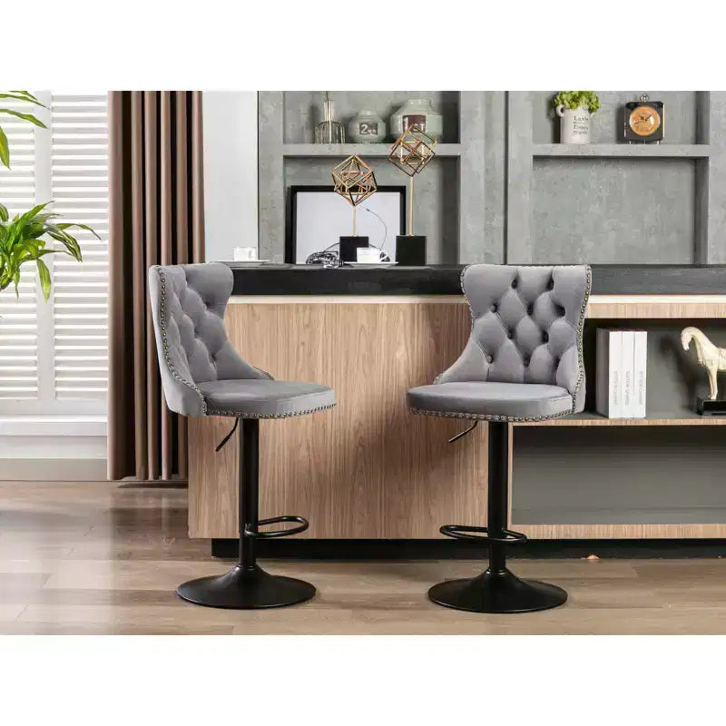 2 tabourets de bar pivotants en velours, hauteur réglable, dossier capitonné, rembourrage moderne pour cuisine, pub, salle à manger