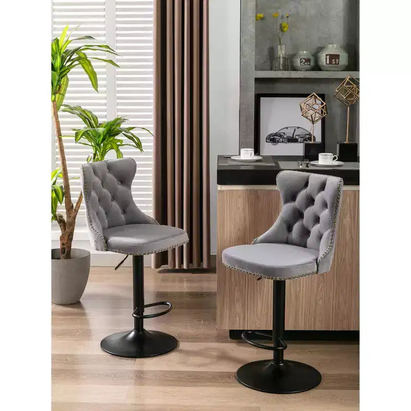 2 tabourets de bar pivotants en velours, hauteur réglable, dossier capitonné, rembourrage moderne pour cuisine, pub, salle à manger