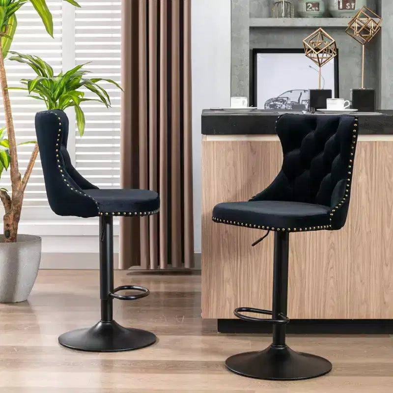 2 tabourets de bar pivotants en velours, hauteur réglable, dossier capitonné, rembourrage moderne pour cuisine, pub, salle à manger
