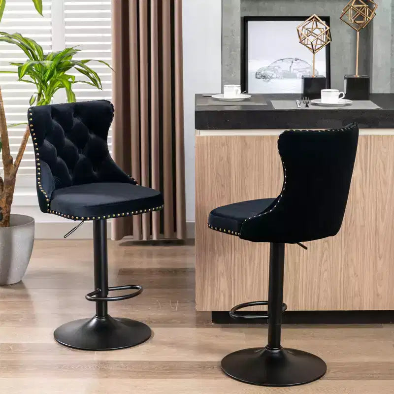 2 tabourets de bar pivotants en velours, hauteur réglable, dossier capitonné, rembourrage moderne pour cuisine, pub, salle à manger