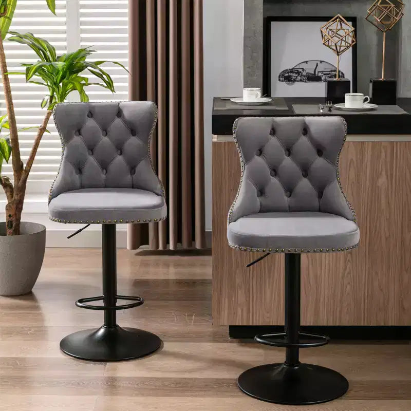 2 tabourets de bar pivotants en velours, hauteur réglable, dossier capitonné, rembourrage moderne pour cuisine, pub, salle à manger