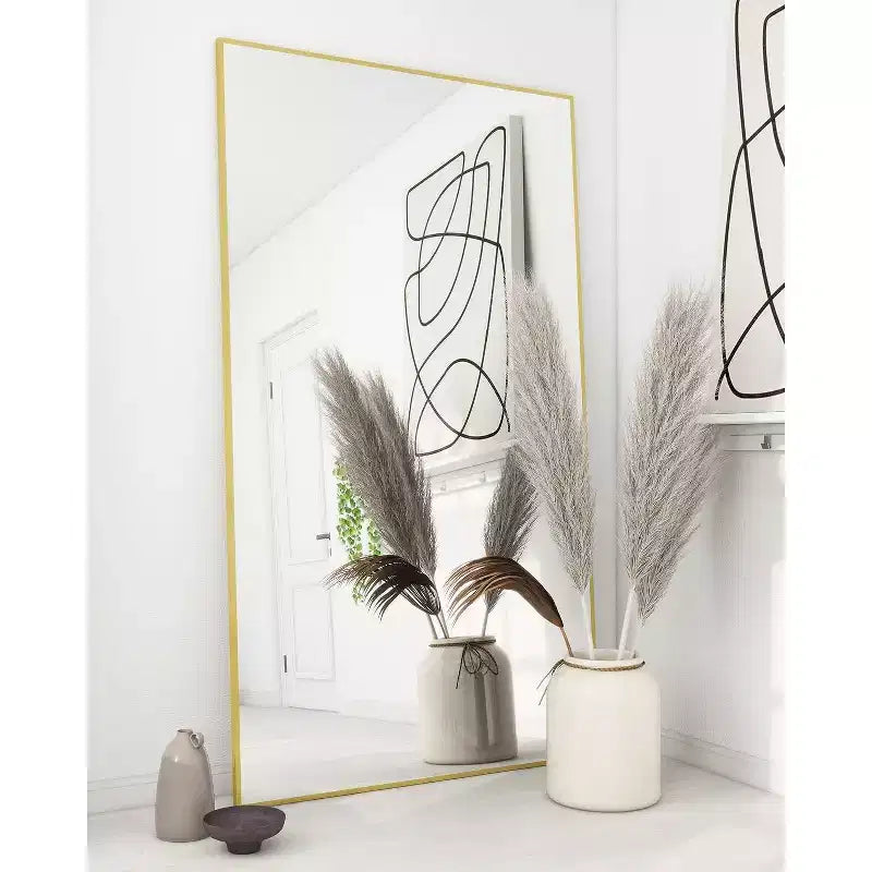 Full Length Mirror 71x31 Inch Copper-Free Green Mirror Gold Standing Mirror for Bedroom Floor Wall Mount Safe Glass