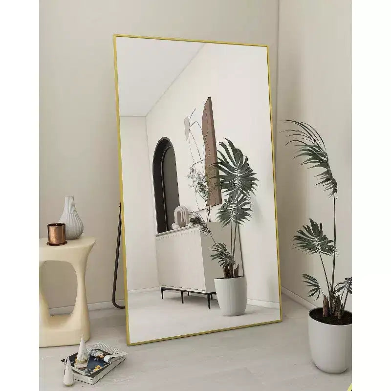 Miroir pleine longueur 71x31 pouces Miroir vert sans cuivre Miroir sur pied doré pour chambre à coucher, montage mural, verre de sécurité