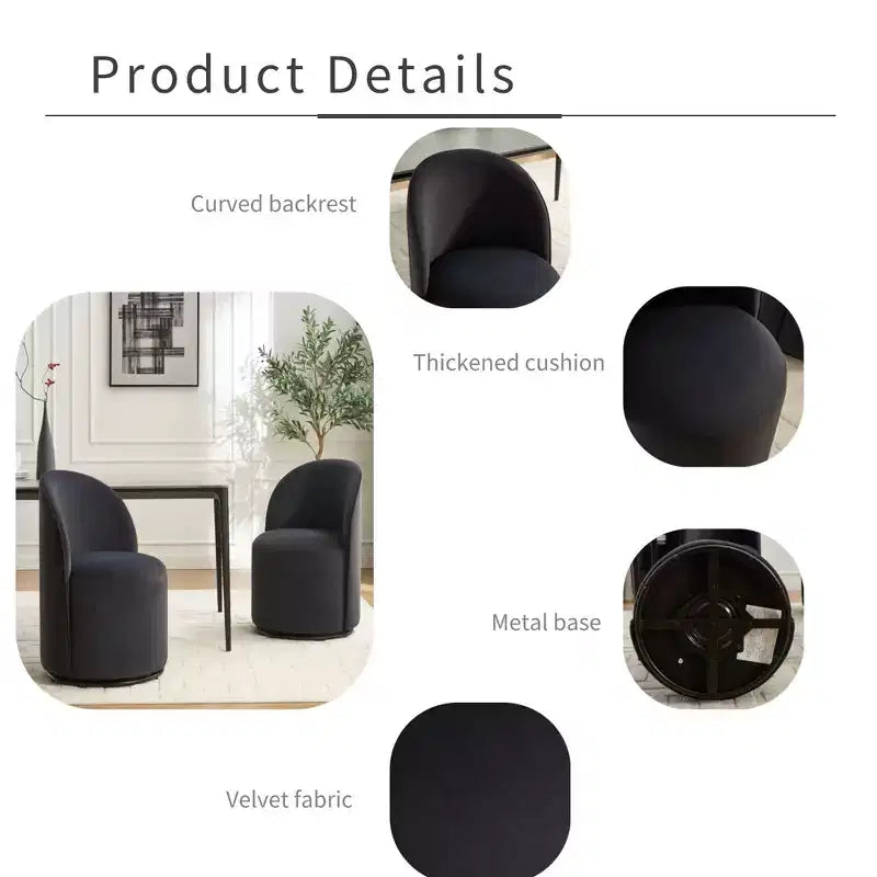 Fauteuil pivotant en velours sans accoudoirs avec dossier rond, chaise de salle à manger moderne, chaise d'appoint pour coiffeuse, chambre, salon, cuisine