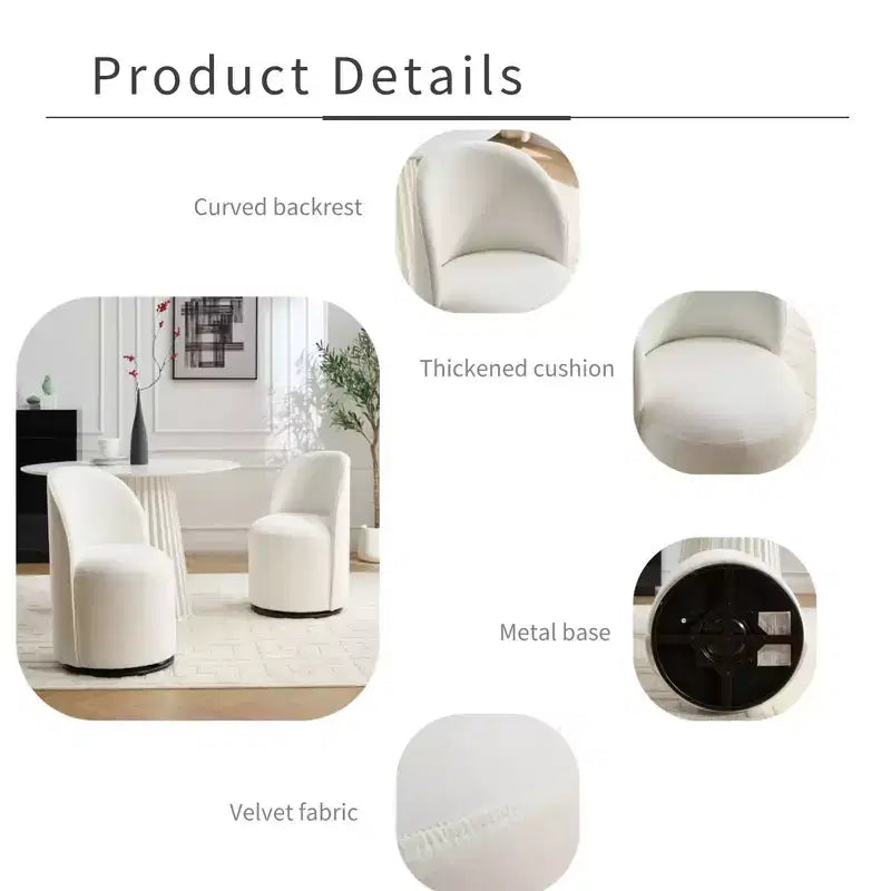 Fauteuil pivotant en velours sans accoudoirs avec dossier rond, chaise de salle à manger moderne, chaise d'appoint pour coiffeuse, chambre, salon, cuisine