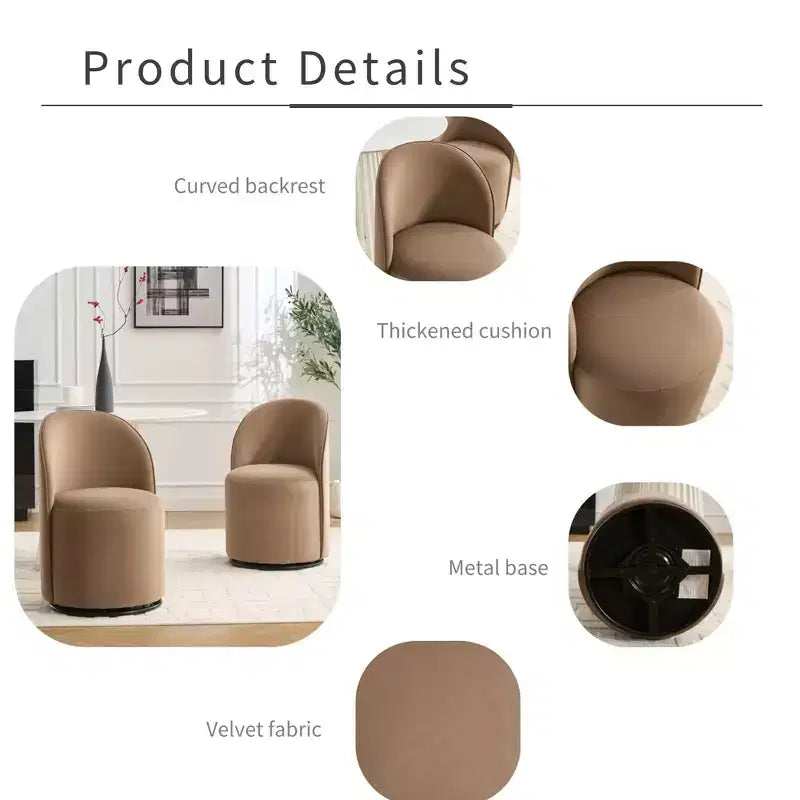 Fauteuil pivotant en velours sans accoudoirs avec dossier rond, chaise de salle à manger moderne, chaise d'appoint pour coiffeuse, chambre, salon, cuisine