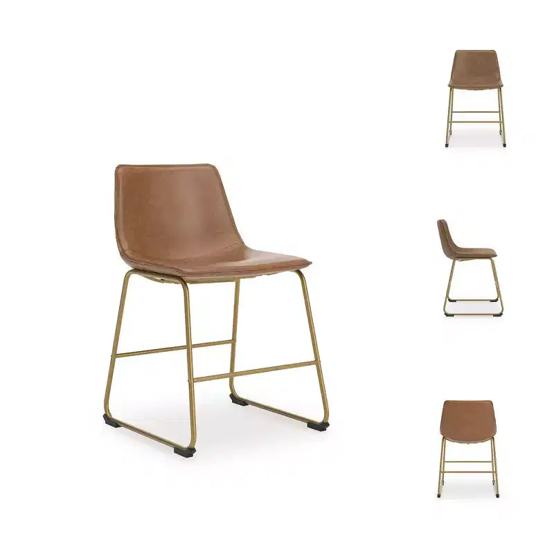 Chaises de salle à manger rembourrées, lot de 2, assises en similicuir marron avec structure en métal doré