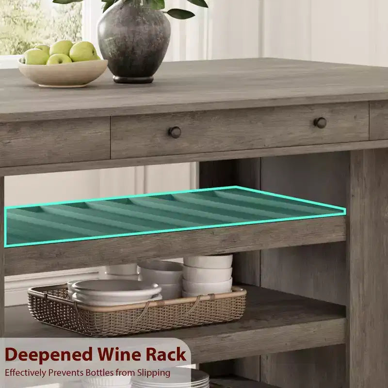 Table de salle à manger en bois hauteur comptoir 60 pouces pour 4-6 personnes, îlot de cuisine avec casier à vin et 2 tiroirs, table fixe à 4 niveaux pour salle à manger et cuisine