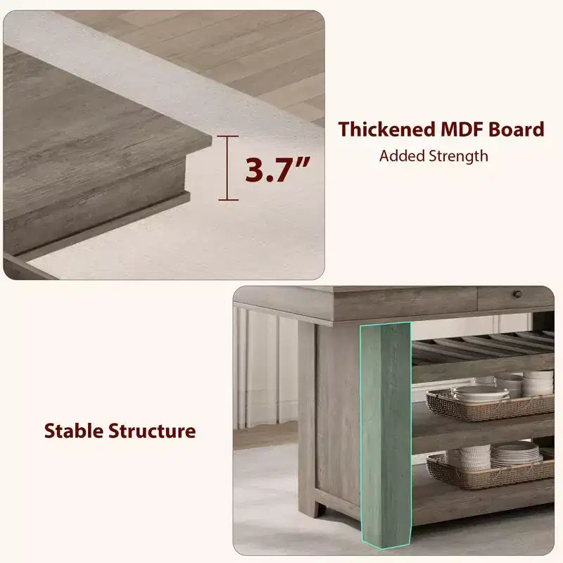 Table de salle à manger en bois hauteur comptoir 60 pouces pour 4-6 personnes, îlot de cuisine avec casier à vin et 2 tiroirs, table fixe à 4 niveaux pour salle à manger et cuisine