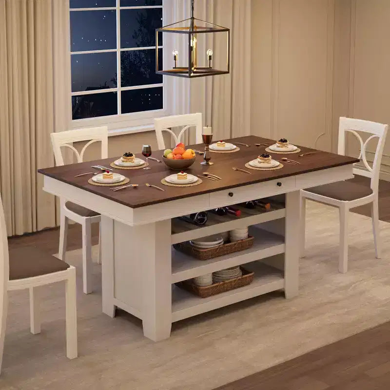 Table de salle à manger en bois hauteur comptoir 60 pouces pour 4-6 personnes, îlot de cuisine avec casier à vin et 2 tiroirs, table fixe à 4 niveaux pour salle à manger et cuisine
