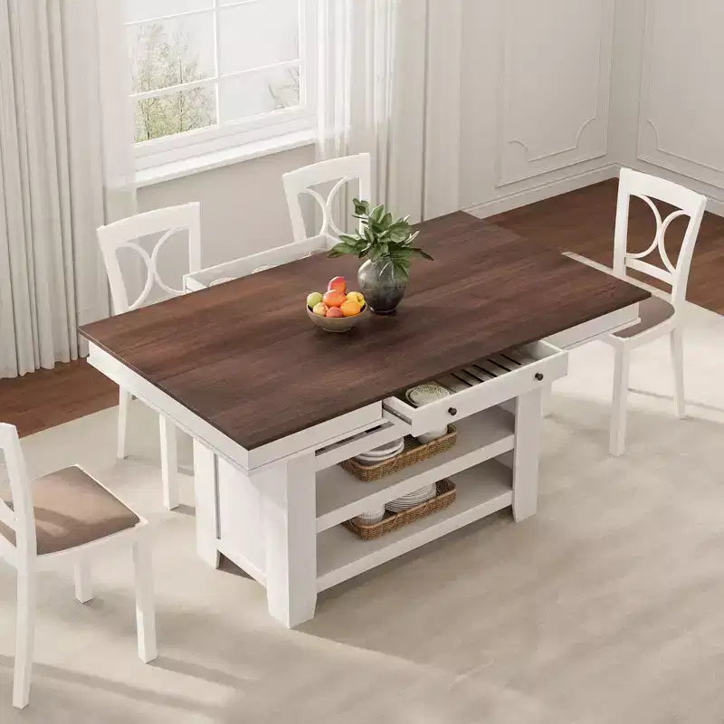 Table de salle à manger en bois hauteur comptoir 60 pouces pour 4-6 personnes, îlot de cuisine avec casier à vin et 2 tiroirs, table fixe à 4 niveaux pour salle à manger et cuisine