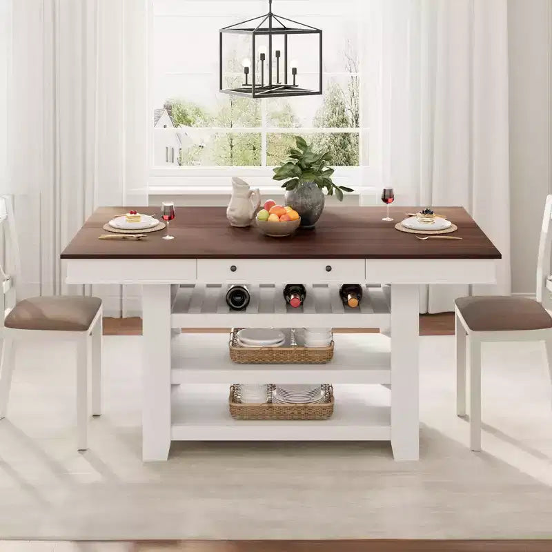 60 Counter Height Wood Dining Table for 4-6,Kitchen Island with Wine Rack &amp; 2 Drawers,4-Tier Stationary Table for Dining Room &amp; Kitchen