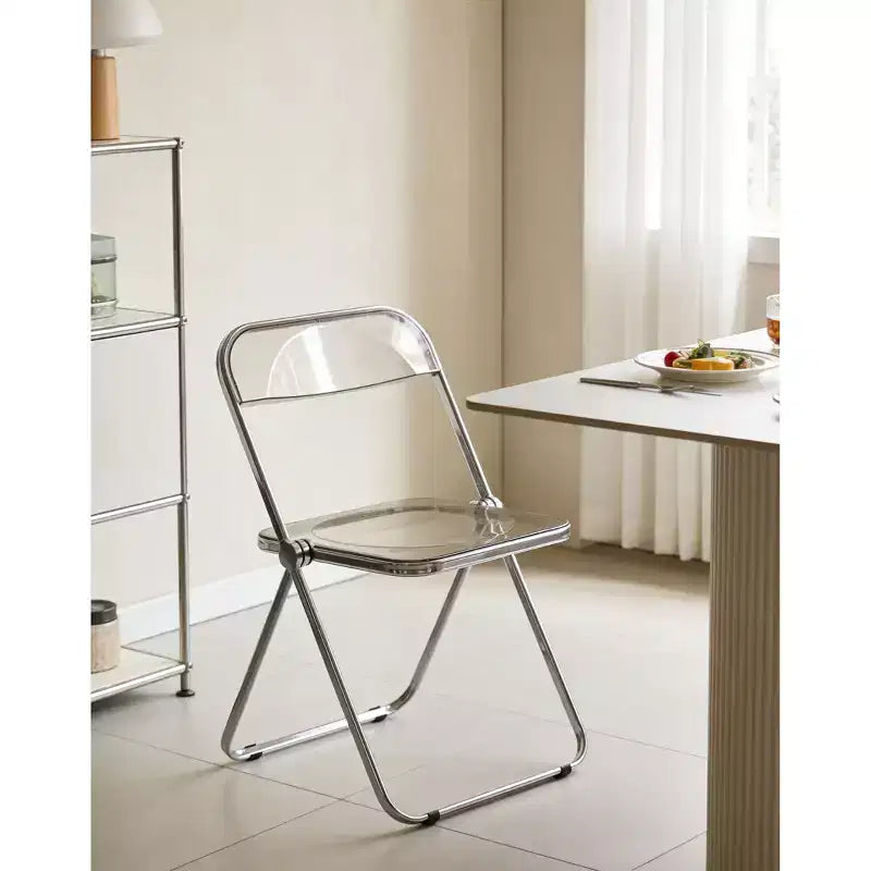 MAYEERTY Transparent Folding Ghost Chair, Acrylic Plastic Seat with Chrome Steel Frame, Stackable Dining Chair for Living Room, Camping, Reception