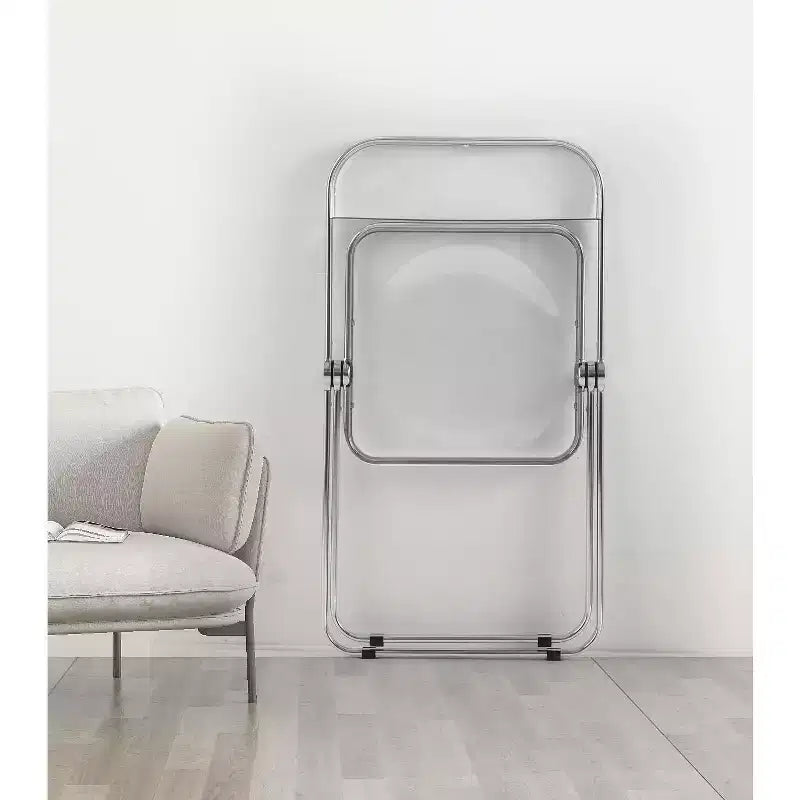 Chaise pliante transparente Ghost, siège en plastique acrylique avec cadre en acier chromé, chaise de salle à manger empilable pour le salon, le camping, la réception