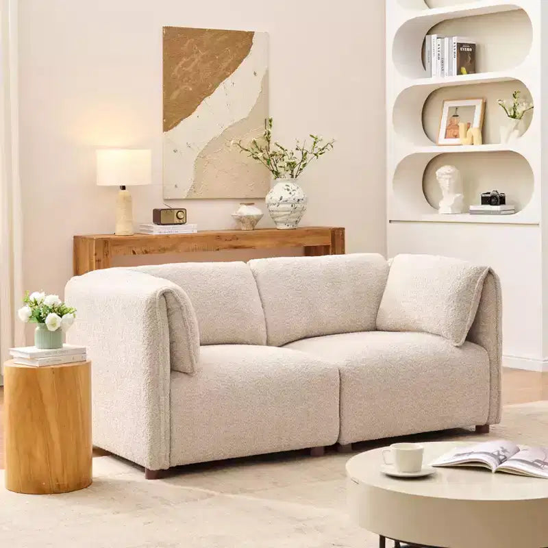 Canapé sectionnel moderne 2 places en tissu bouclé de 168 cm