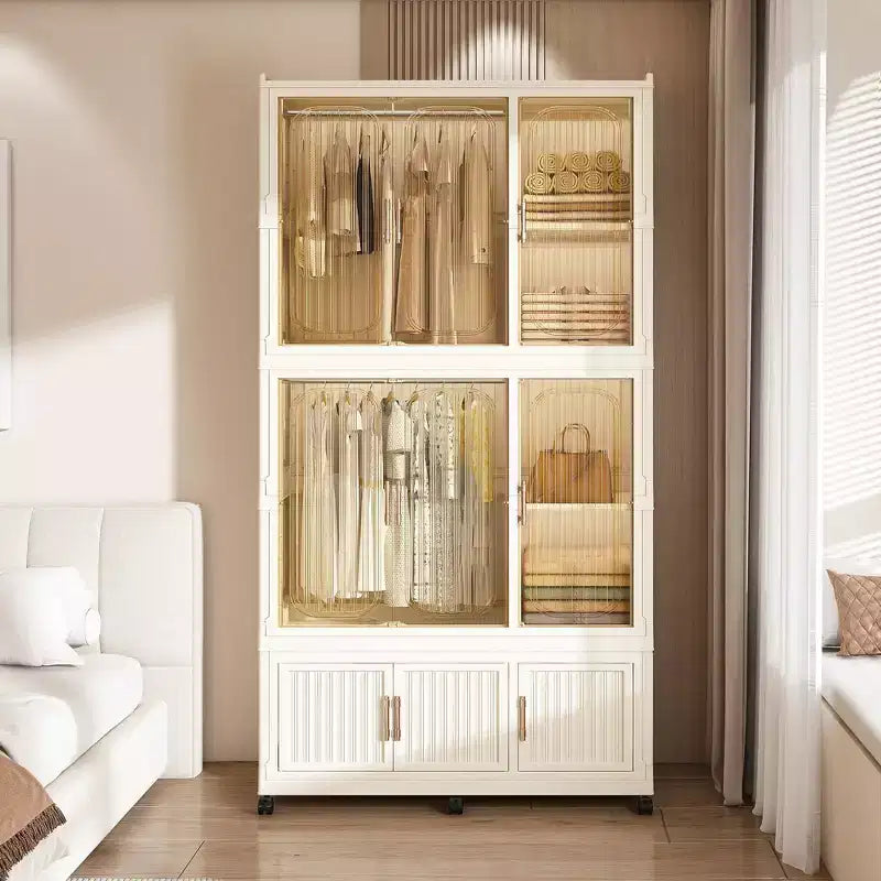 Clihome Portable Wardrobe Closet Storage Organizer,Wardrobe Storage Cabinet,with 9 Magnetic Doors &amp; 9 Cubes