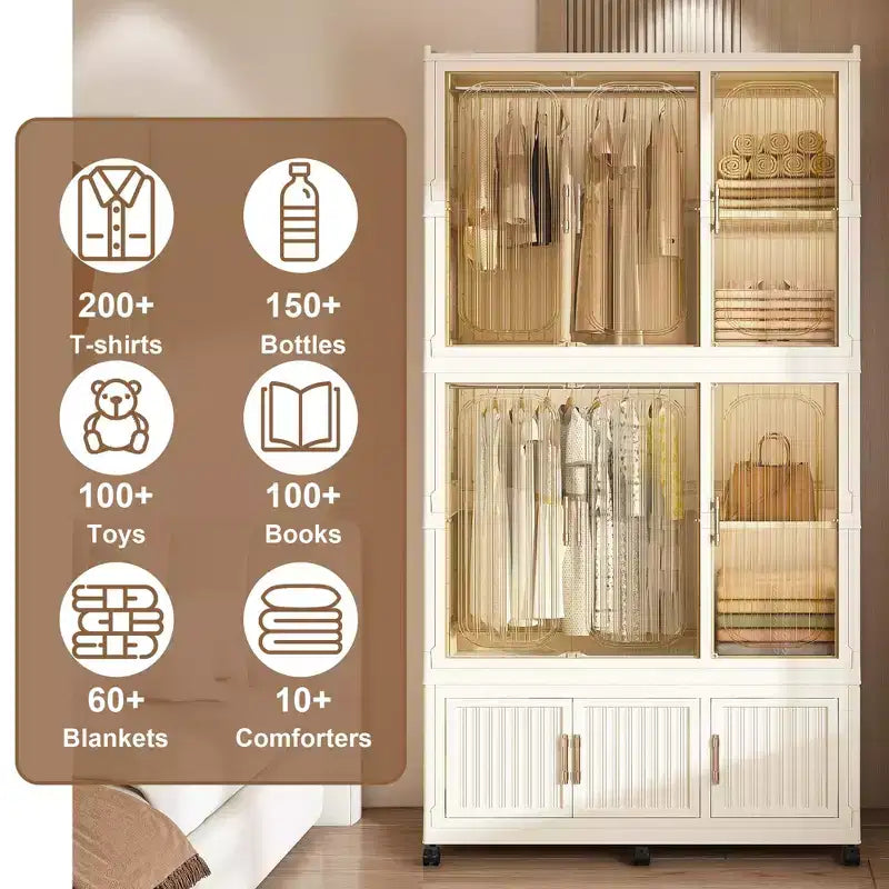 Armoire de rangement portable, Meuble de rangement, avec 9 portes magnétiques et 9 cubes