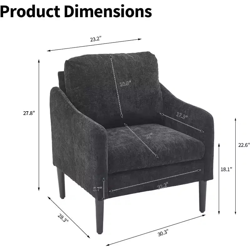 Fauteuil d'appoint moderne du milieu du siècle, fauteuil en tissu chenille avec accoudoirs incurvés, fauteuil de lecture rembourré, fauteuil canapé nuage pour salon, 4 couleurs