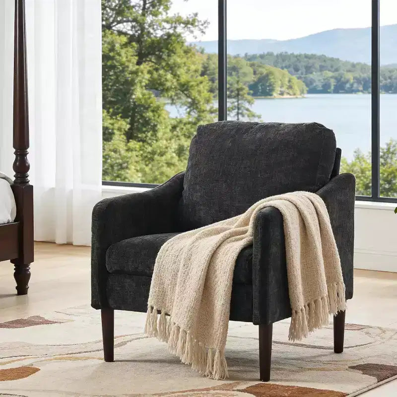 Fauteuil d'appoint moderne du milieu du siècle, fauteuil en tissu chenille avec accoudoirs incurvés, fauteuil de lecture rembourré, fauteuil canapé nuage pour salon, 4 couleurs