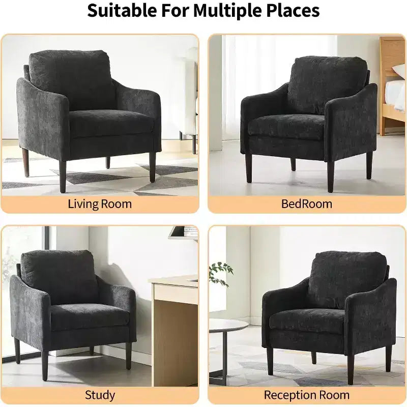 Fauteuil d'appoint moderne du milieu du siècle, fauteuil en tissu chenille avec accoudoirs incurvés, fauteuil de lecture rembourré, fauteuil canapé nuage pour salon, 4 couleurs
