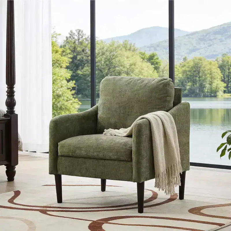 Fauteuil d'appoint moderne du milieu du siècle, fauteuil en tissu chenille avec accoudoirs incurvés, fauteuil de lecture rembourré, fauteuil canapé nuage pour salon, 4 couleurs