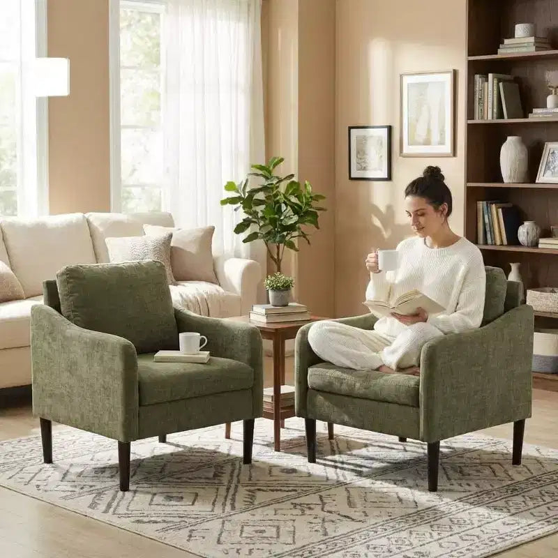 Fauteuil d'appoint moderne du milieu du siècle, fauteuil en tissu chenille avec accoudoirs incurvés, fauteuil de lecture rembourré, fauteuil canapé nuage pour salon, 4 couleurs