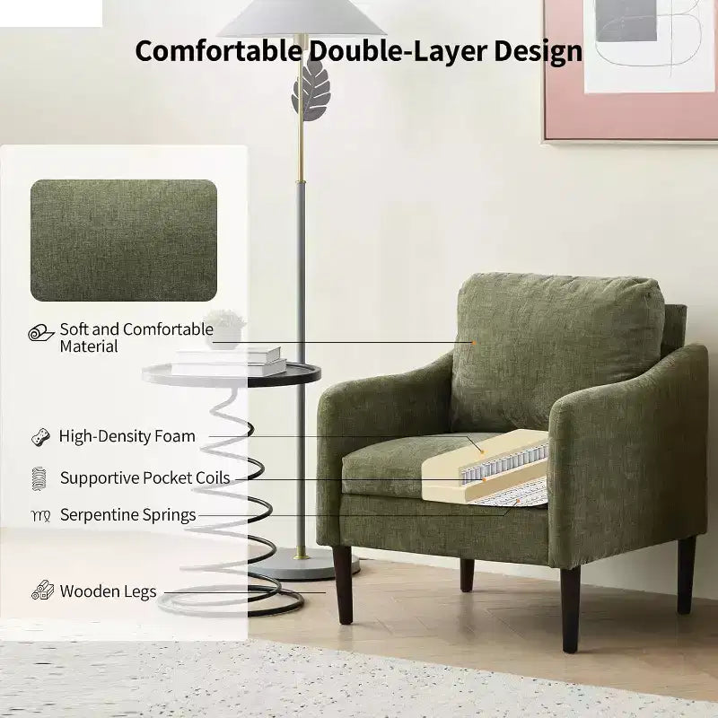 Fauteuil d'appoint moderne du milieu du siècle, fauteuil en tissu chenille avec accoudoirs incurvés, fauteuil de lecture rembourré, fauteuil canapé nuage pour salon, 4 couleurs