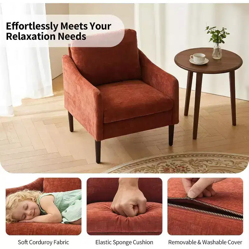 Fauteuil d'appoint moderne du milieu du siècle, fauteuil en tissu chenille avec accoudoirs incurvés, fauteuil de lecture rembourré, fauteuil canapé nuage pour salon, 4 couleurs