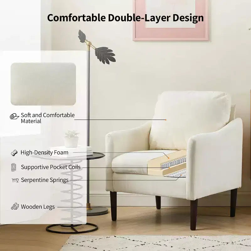 Fauteuil d'appoint moderne du milieu du siècle, fauteuil en tissu chenille avec accoudoirs incurvés, fauteuil de lecture rembourré, fauteuil canapé nuage pour salon, 4 couleurs
