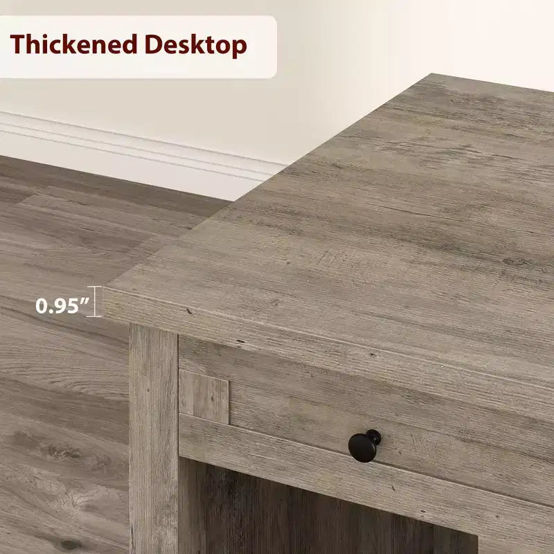 Bureau d'ordinateur de 53,5 po style ferme avec station de recharge et classeur, poste de travail de direction rustique en bois avec tiroirs de rangement pour bureau à domicile