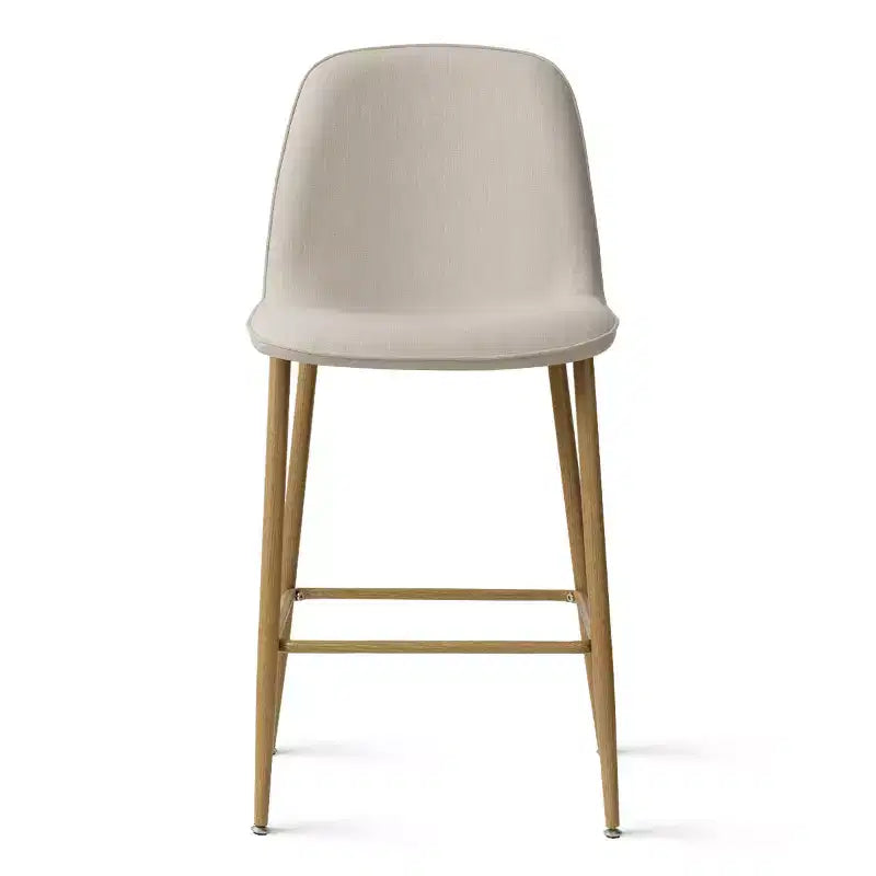 Modern Counter Height Bar Stool with Back, 25.5 Seat Height Upholstered Armless Kitchen Island Stool with Natural Finish Metal Legs-Panipeachy