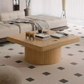 Square Coffee Table for Living Room, Wood Veneer Top with Parquet Pattern, Natural Wood