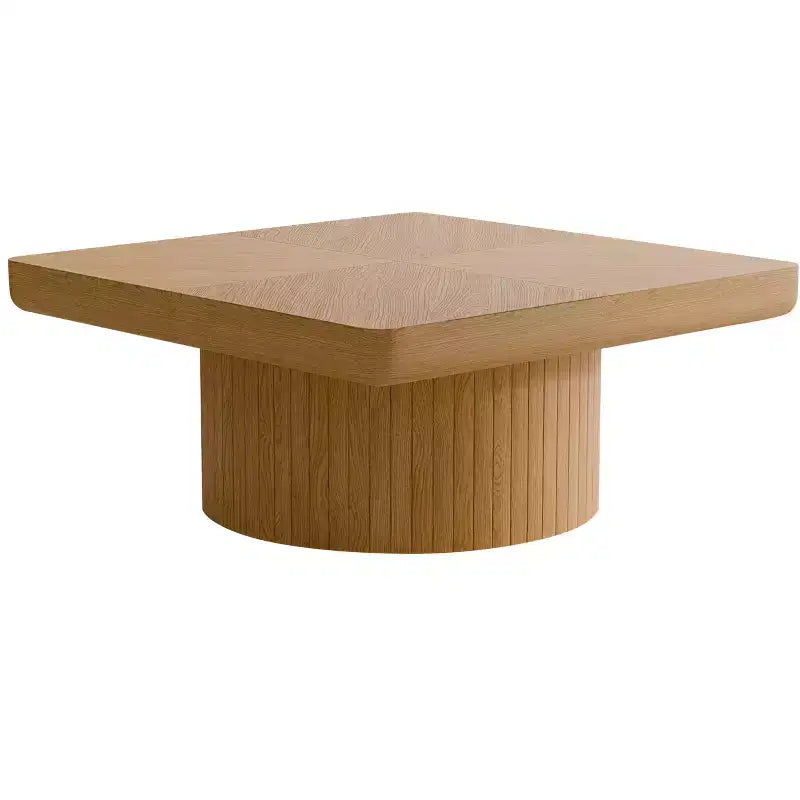 Table basse carrée pour salon, plateau en placage de bois à motif parquet, bois naturel