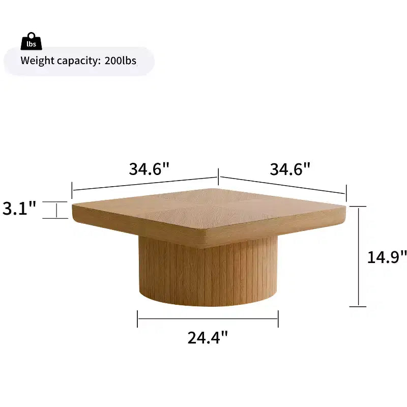 Table basse carrée pour salon, plateau en placage de bois à motif parquet, bois naturel