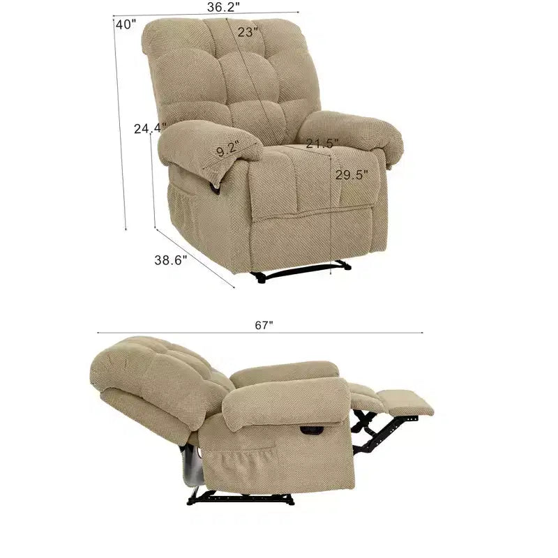 Fauteuil inclinable moderne rembourré en tissu surdimensionné