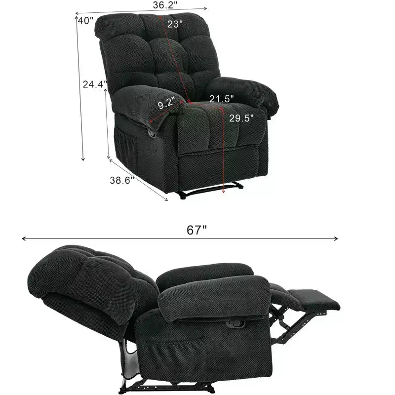 Fauteuil inclinable moderne rembourré en tissu surdimensionné