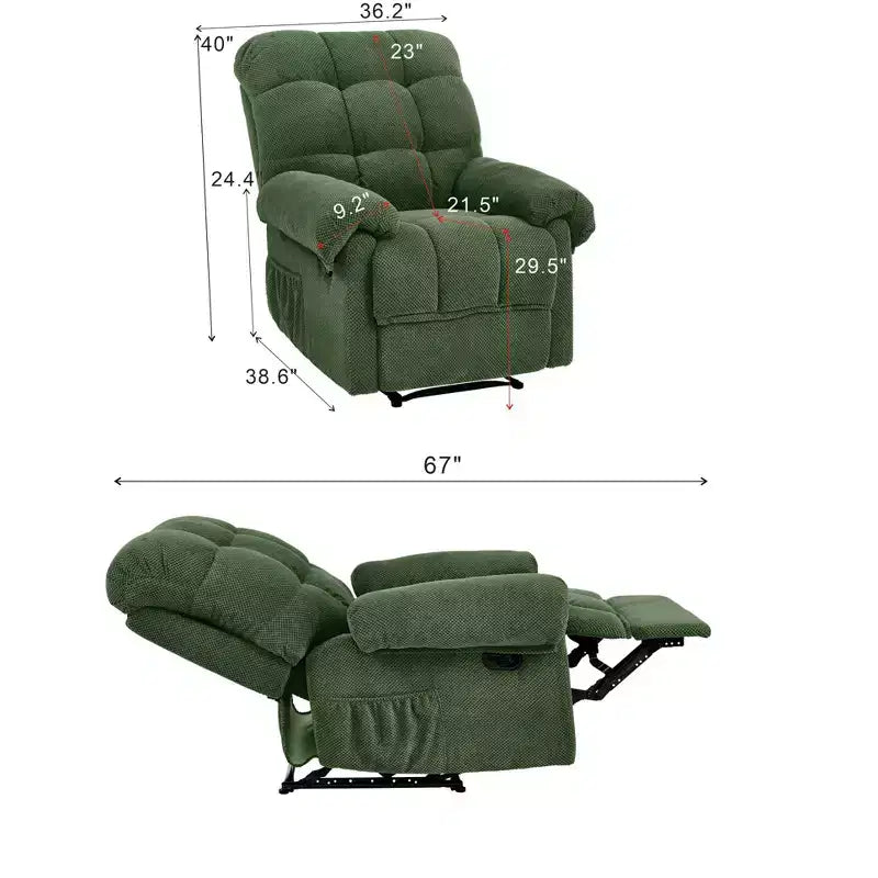 Fauteuil inclinable moderne rembourré en tissu surdimensionné