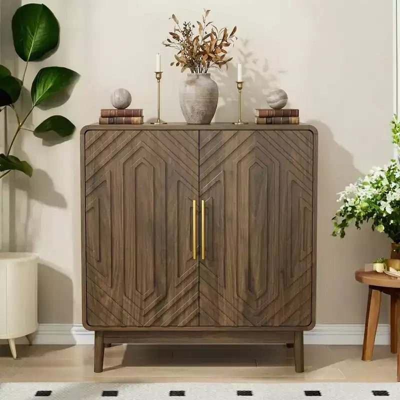 JVNOXK Carved 2-Door Sideboard Buffet Cabinet with Adjustable Shelves for Living Room &amp; Kitchen