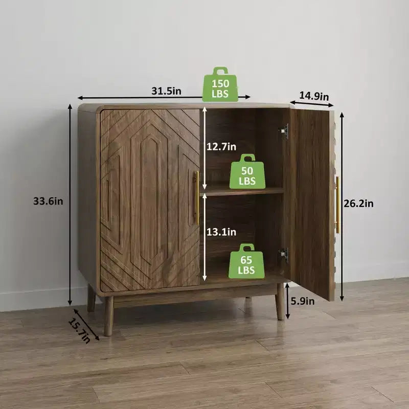 Buffet bahut sculpté à 2 portes avec étagères réglables pour salon et cuisine