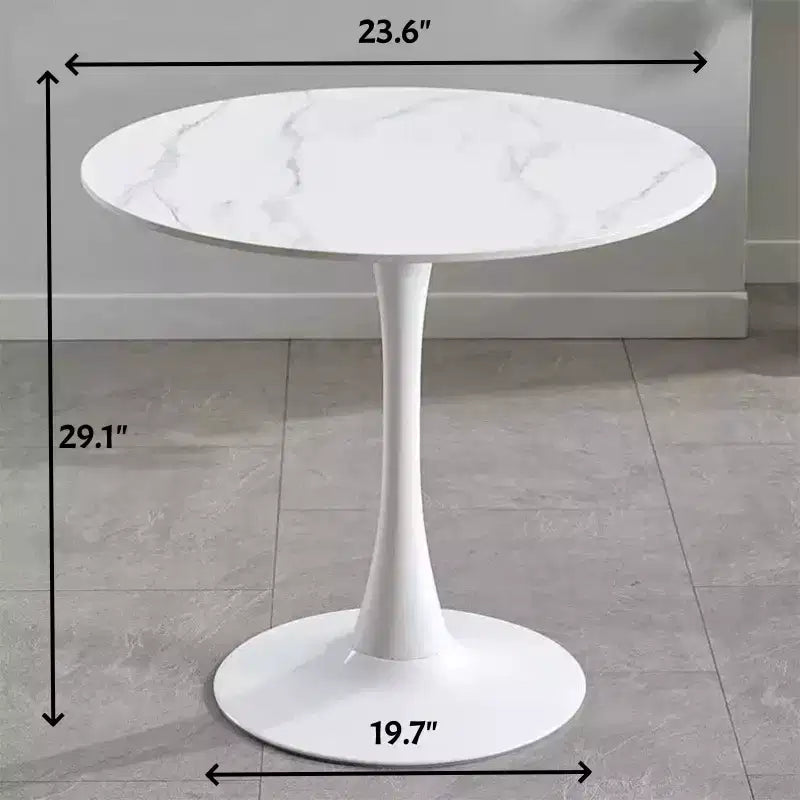 Table ronde en marbre, table de salle à manger, table à manger moderne, table de cuisine, plateau en MDF et base en acier tulipe ronde