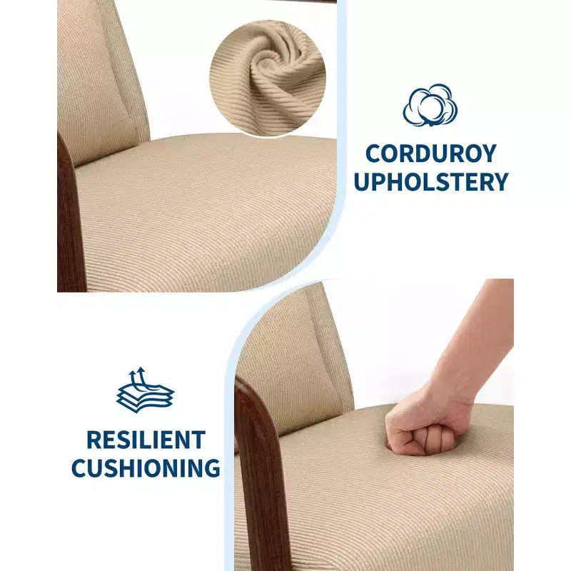Fauteuil d'appoint Mid-Century Modern – Fauteuil en chenille avec coussin lombaire amovible, fauteuil de lecture en bois massif pour salon, chambre à coucher