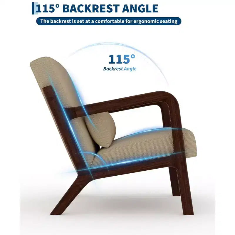 Fauteuil d'appoint Mid-Century Modern – Fauteuil en chenille avec coussin lombaire amovible, fauteuil de lecture en bois massif pour salon, chambre à coucher
